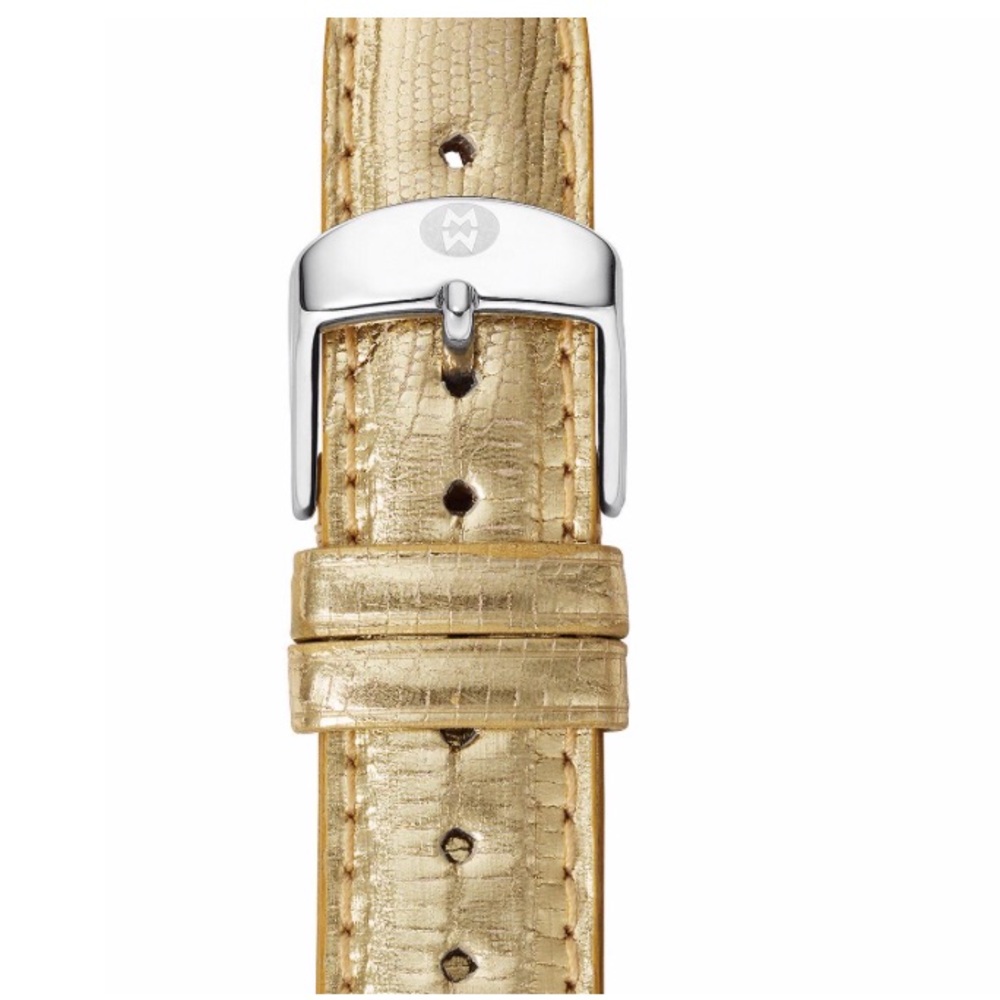 Michele 12mm Metallic Gold Leather Watch Strap